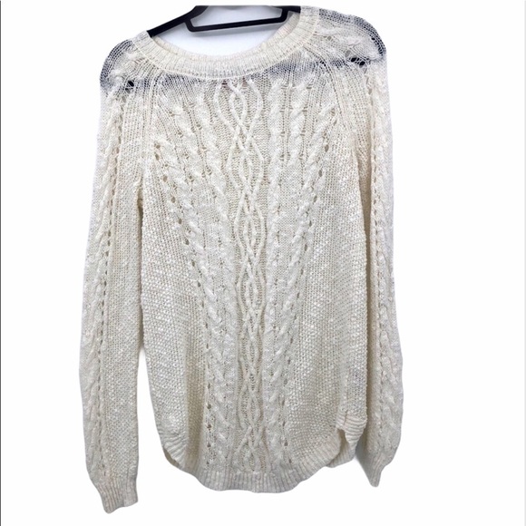 So Women’s cream net sweater longsleeve crewneck M - Picture 2 of 13